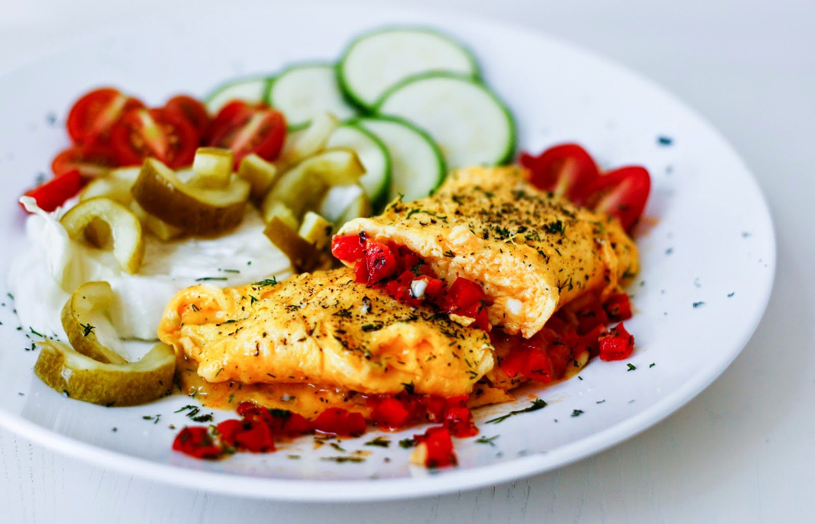 Omelette with Sauteed Red Peppers and Dill